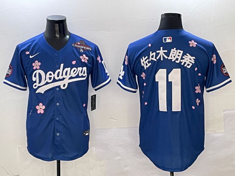 Men Los Angeles Dodgers #11 R.Sasaki Blue Sakura Edition 2025 Nike MLB Jersey style 5->los angeles dodgers->MLB Jersey